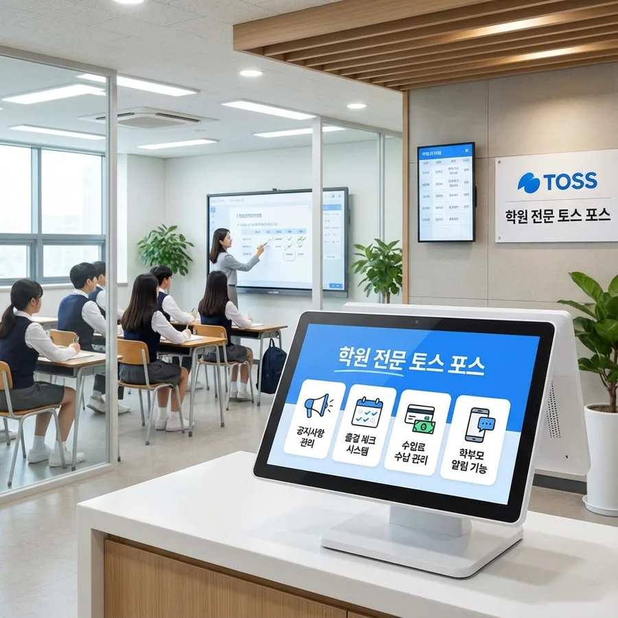 학원 카운터에 놓인 토스 포스
