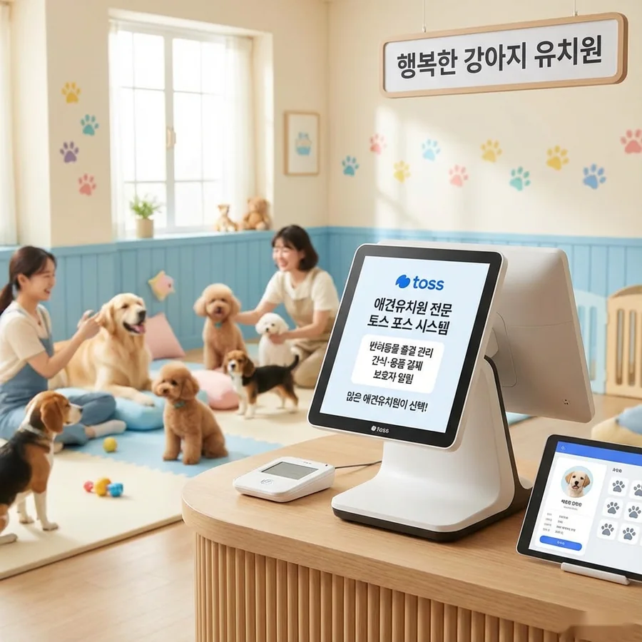 애견 유치원 매장에 놓인 토스 포스